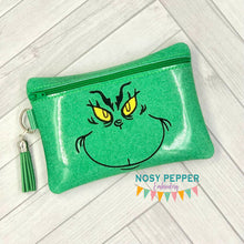 Load image into Gallery viewer, Grumpy green guy ITH Bag embroidery design (5 sizes available) DIGITAL DOWNLOAD