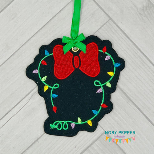 Minnie Lights ornament/bag tag/bookmark machine embroidery design DIGITAL DOWNLOAD