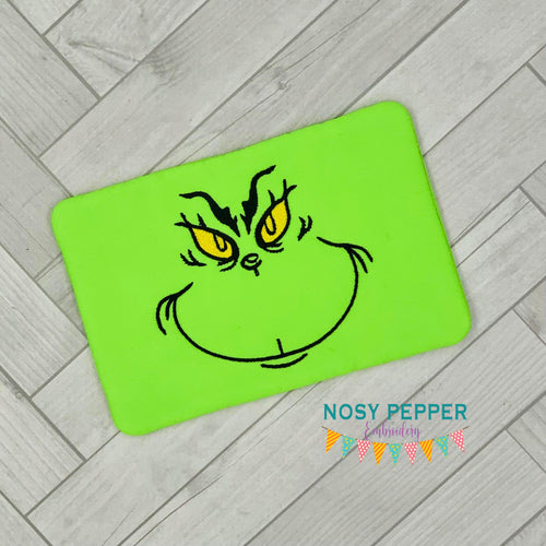 Grumpy green guy mug rug (2 versions and 5 sizes included) machine embroidery design DIGITAL DOWNLOAD