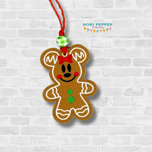 Mouse Girl Gingerbread ornament/bag tag/bookmark machine embroidery design DIGITAL DOWNLOAD