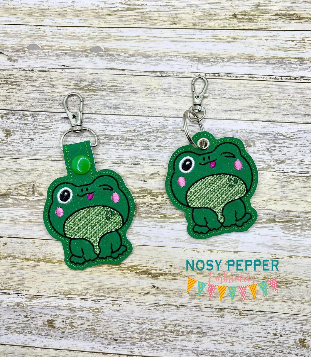 Winking Frog snap tab and eyelet fob SEPT 24 MYSTERY BUNDLE (single and multi files included) machine embroidery file DIGITAL DOWNLOAD