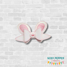 Load image into Gallery viewer, Bunny Bow (2 sizes included) machine embroidery design DIGITAL DOWNLOAD