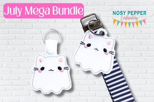 Cat Ghost snap tab and eyelet fob machine embroidery file (single and multi files included)