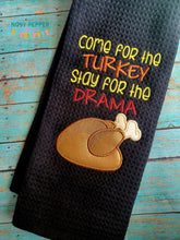 Load image into Gallery viewer, Come For The Turkey machine embroidery design (4 sizes included) DIGITAL DOWNLOAD