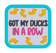 Load image into Gallery viewer, Ducks In A Row patch (2 sizes included) machine embroidery design DIGITAL DOWNLOAD