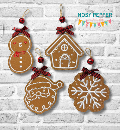 Gingerbread Cookie ornament set (4 designs included) machine embroidery design DIGITAL DOWNLOAD