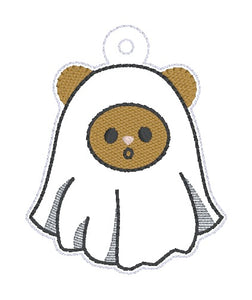 Ghost Bear snap tab and eyelet fob SEPT 24 MYSTERY BUNDLE (single and multi files included) machine embroidery file DIGITAL DOWNLOAD