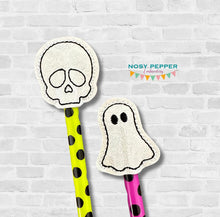 Load image into Gallery viewer, Ghost Skull pencil topper set machine embroidery design SEPT 24 PATREON BUNDLE (single and multi included) DIGITAL DOWNLOAD