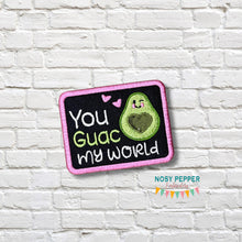 Load image into Gallery viewer, Guac My World patch (2 sizes included) machine embroidery design DIGITAL DOWNLOAD