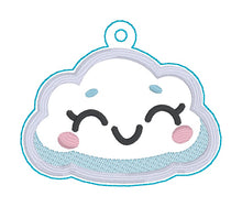 Load image into Gallery viewer, Happy Cloud snap tab and eyelet fob May 2024 Mystery Bundle machine embroidery file (single and multi files included)