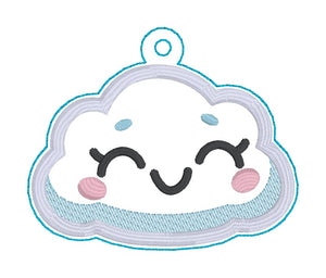 Happy Cloud snap tab and eyelet fob May 2024 Mystery Bundle machine embroidery file (single and multi files included)