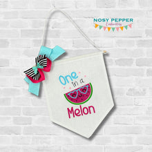 Load image into Gallery viewer, One In A Melon applique machine embroidery design (4 sizes included) DIGITAL DOWNLOAD