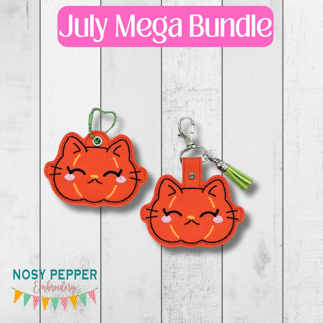 Pumpkin Cat snap tab and eyelet fob July 24 Mystery Bundle (single and multi files included) machine embroidery file