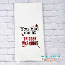 Load image into Gallery viewer, Trigger Warnings machine embroidery design (5 sizes included) DIGITAL DOWNLOAD