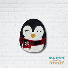 Load image into Gallery viewer, Winter Penguin applique envelope style ITH Mug rug machine embroidery design (4 sizes included) DIGITAL DOWNLOAD