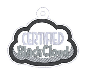 Certified Black Cloud applique snap tab and eyelet fob machine embroidery file (single and multi files included) DIGITAL DOWNLOAD