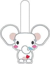 Load image into Gallery viewer, Cute Elephant snap tab and eyelet fob May 2024 Patreon Bundle machine embroidery file (single and multi files included)