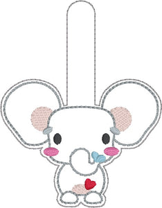 Cute Elephant snap tab and eyelet fob May 2024 Patreon Bundle machine embroidery file (single and multi files included)