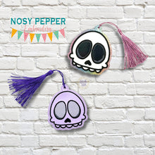 Load image into Gallery viewer, Cute Skull bookmark set of 2 designs machine embroidery design DIGITAL DOWNLOAD