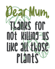 Load image into Gallery viewer, Dear Mom/Mum Plants US &amp; UK versions machine embroidery design (4 sizes included) DIGITAL DOWNLOAD