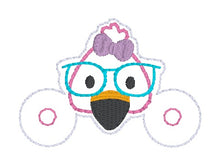 Load image into Gallery viewer, Flamingo Glasses Shoe Charm machine embroidery design single and multi files (3 versions included) DIGITAL DOWNLOAD