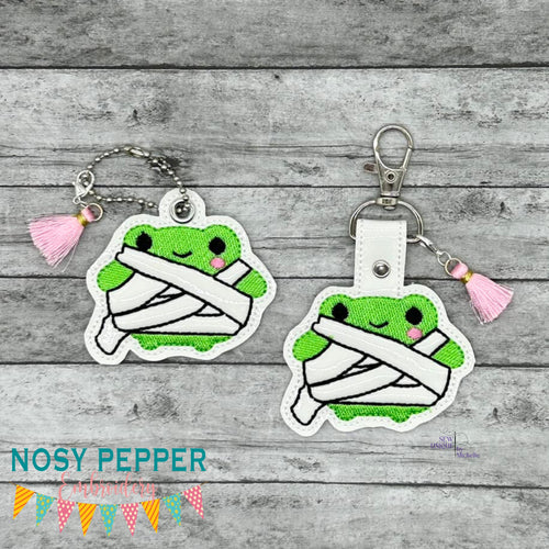 Mummy Frog snap tab and eyelet fob machine embroidery file (single and multi files included) DIGITAL DOWNLOAD