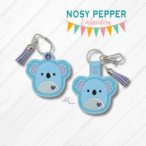 Koala Squishy snap tab and eyelet fob machine embroidery file (single and multi files included) DIGITAL DOWNLOAD