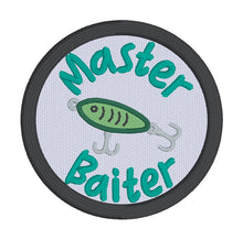 Load image into Gallery viewer, Master Baiter patch machine embroidery design (2 sizes included) DIGITAL DOWNLOAD