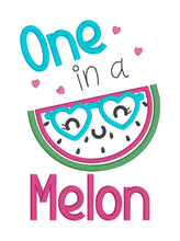 Load image into Gallery viewer, One In A Melon applique machine embroidery design (4 sizes included) DIGITAL DOWNLOAD