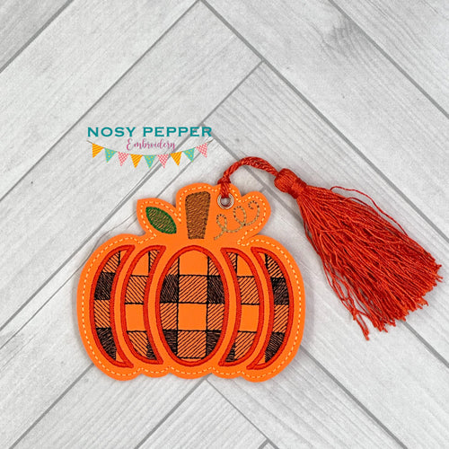 Plaid Pumpkin bookmark/bag tag/ornament machine embroidery file DIGITAL DOWNLOAD