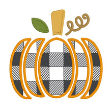 Load image into Gallery viewer, Plaid Pumpkin applique &amp; sketch fill versions included (5 sizes) machine embroidery design DIGITAL DOWNLOAD