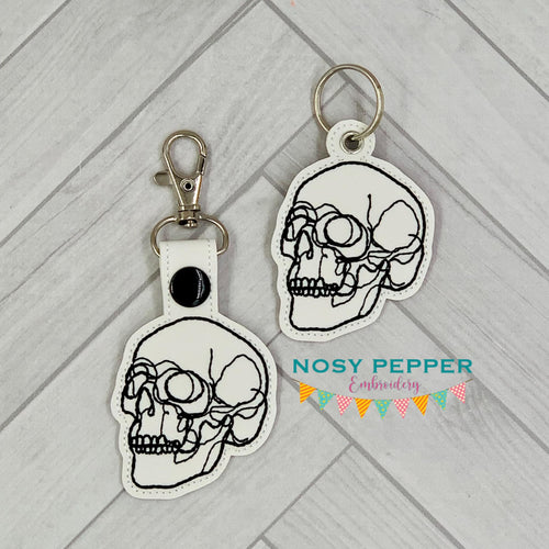 Simple Skull snap tab and eyelet fob machine embroidery file (single and multi files included) DIGITAL DOWNLOAD