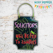 Load image into Gallery viewer, Solicitors Zombie Sign machine embroidery design (4 sizes included) DIGITAL DOWNLOAD