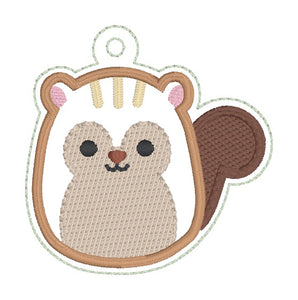 Squirrel Squishy snap tab and eyelet fob machine embroidery file (single and multi files included) DIGITAL DOWNLOAD