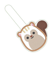 Load image into Gallery viewer, Squirrel Squishy snap tab and eyelet fob machine embroidery file (single and multi files included) DIGITAL DOWNLOAD