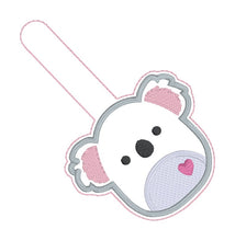 Load image into Gallery viewer, Koala Squishy snap tab and eyelet fob machine embroidery file (single and multi files included) DIGITAL DOWNLOAD