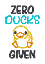 Load image into Gallery viewer, Zero Ducks Given applique machine embroidery design (4 sizes included) DIGITAL DOWNLOAD