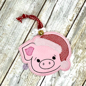 Piggy Santa Ornament 4x4 machine embroidery design DIGITAL DOWNLOAD