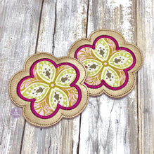 Load image into Gallery viewer, Flower Applique Coaster 4x4 machine embroidery design DIGITAL DOWNLOAD