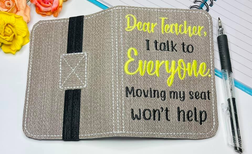 Dear Teacher Notebook Cover (2 Sizes Available) Machine Embroidery Des 