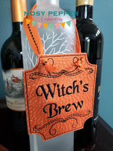 Load image into Gallery viewer, Witch&#39;s Brew Wine tag machine embroidery design DIGITAL DOWNLOAD