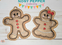 Load image into Gallery viewer, Gingerbread applique ornament set of 2 designs 4x4 machine embroidery design DIGITAL DOWNLOAD