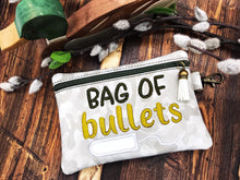 Load image into Gallery viewer, Bag of Bullets applique ITH bag (4 sizes available) machine embroidery design DIGITAL DOWNLOAD