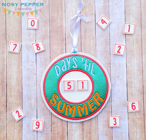 Summer Advent countdown ITH Sign 5x7 Hoop machine embroidery design DIGITAL DOWNLOAD