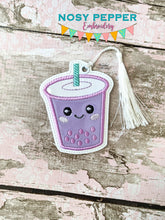 Load image into Gallery viewer, Boba applique bookmark/bag tag/ornament machine embroidery design DIGITAL DOWNLOAD