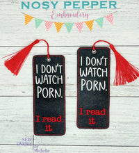 Load image into Gallery viewer, I Don&#39;t Watch Porn, I Read It bookmark/bag tag/ornament machine embroidery design DIGITAL DOWNLOAD