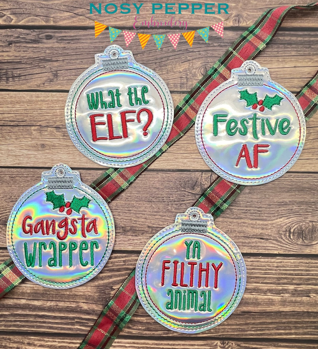 Snarky Christmas Ornament (Set of 4) machine embroidery design DIGITAL DOWNLOAD