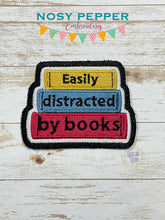 Load image into Gallery viewer, Easily Distracted By Books patch machine embroidery design DIGITAL DOWNLOAD