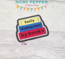 Load image into Gallery viewer, Easily Distracted By Books patch machine embroidery design DIGITAL DOWNLOAD