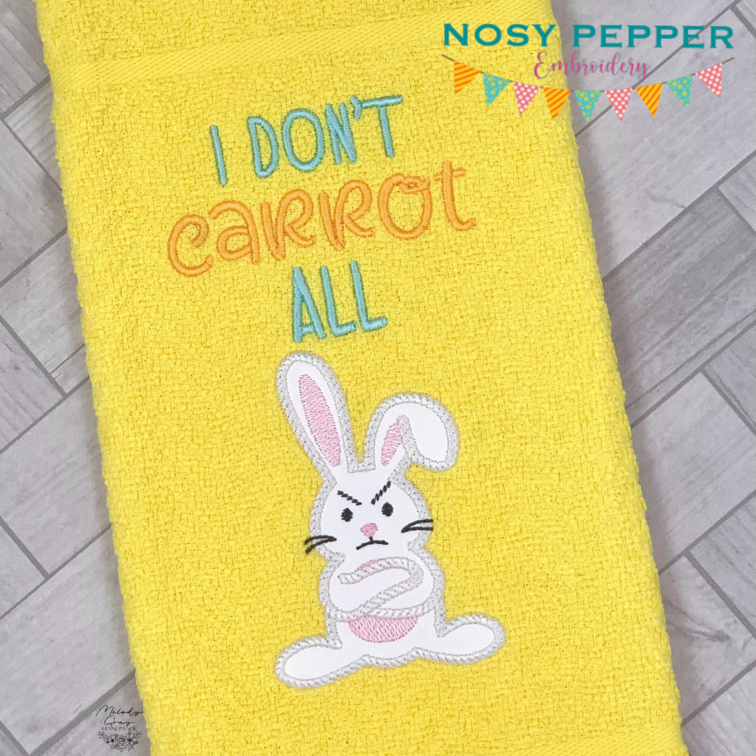 I Don't Carrot applique machine embroidery design (4 sizes included) DIGITAL DOWNLOAD